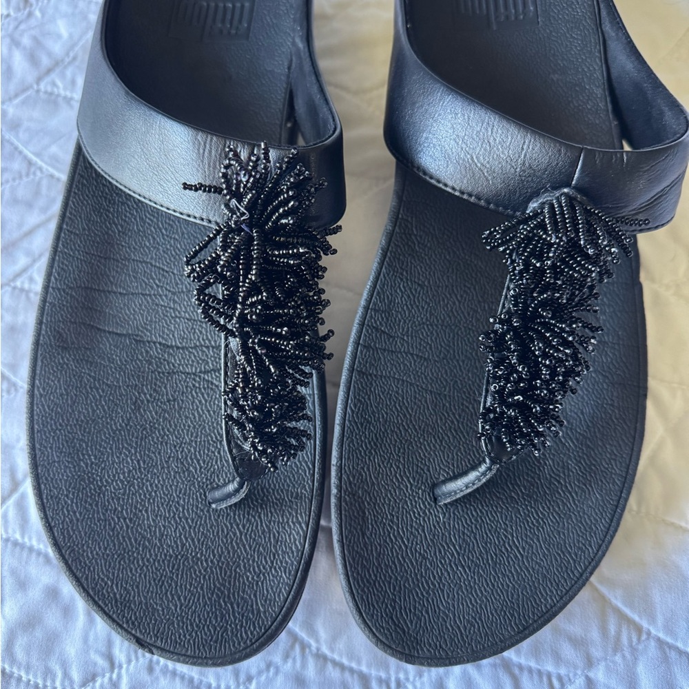 Fitflop Black Sandals with Thick Cushioned Sole and Decorative Strap